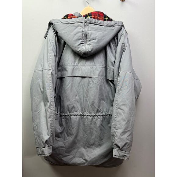 WINDBREAKER Coat Mens XXL gray button/Zip hooded coat flannel lined - Picture 2 of 9